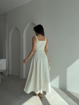 ABELİA Midi Elbise 2141 - Krem Rengi - 3