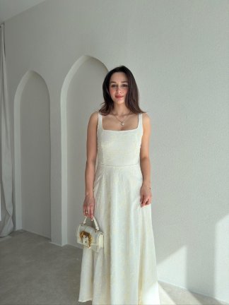 ABELİA Midi Elbise 2141 - Krem Rengi - 2