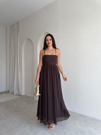 ADENYA Midi Elbise 3045 - Acı Kahve 