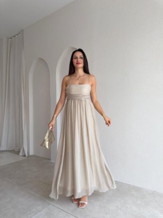 ADENYA Midi Elbise 3045 - Krem Rengi 