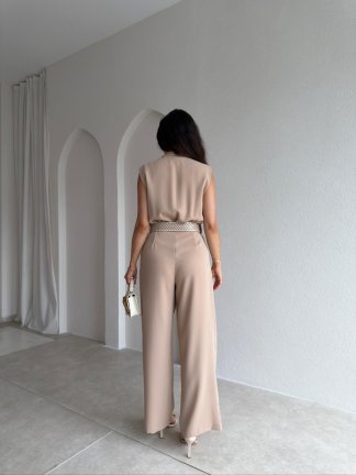 ADİN Kemerli Tulum 3044 - Krem Rengi - 3