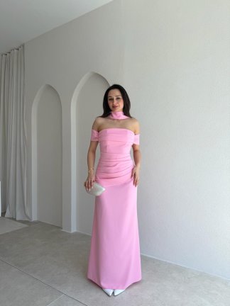 ADOBE Fularlı Maxi Elbise 5496 - Pembe 