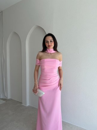 ADOBE Fularlı Maxi Elbise 5496 - Pembe - 2