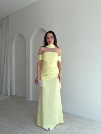 ADOBE Fularlı Maxi Elbise 5496 - Sarı - 1