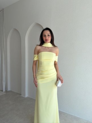 ADOBE Fularlı Maxi Elbise 5496 - Sarı - 2