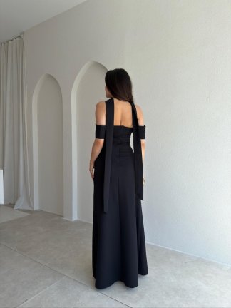 ADOBE Fularlı Maxi Elbise 5496 - Siyah - 3