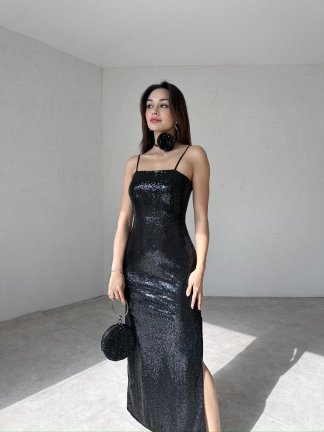 ADRİANA Maxi Elbise 7533 - Siyah 