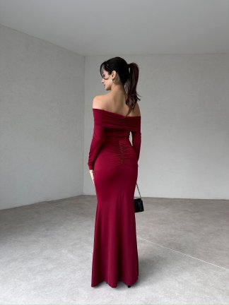 AFFLECK Maxi Elbise 2942 - Bordo - 4