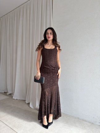 AFTER Maxi Dantelli Elbise 8886 - Acı Kahve - 2