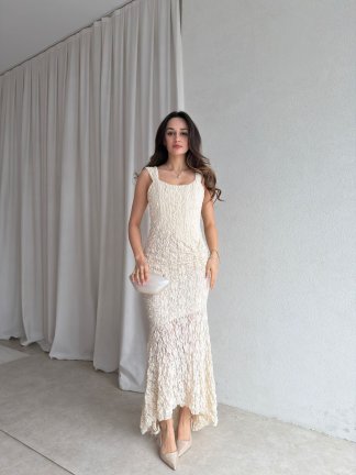 AFTER Maxi Dantelli Elbise 8886 - Krem - 2