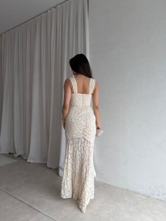 AFTER Maxi Dantelli Elbise 8886 - Krem - 3