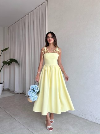 AGAPE Midi Elbise 8597 - Sarı - 3