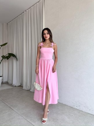 AGAPE Midi Elbise 8597 - Pembe 