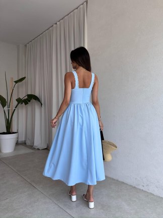 AGAPE Midi Elbise 8597 - Mavi - 3