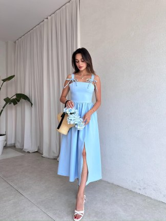 AGAPE Midi Elbise 8597 - Mavi 