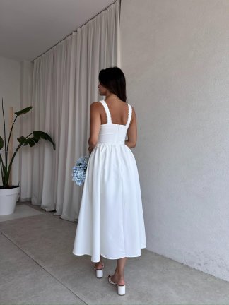 AGAPE Midi Elbise 8597 - Beyaz - 3