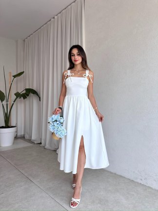 AGAPE Midi Elbise 8597 - Beyaz - 2