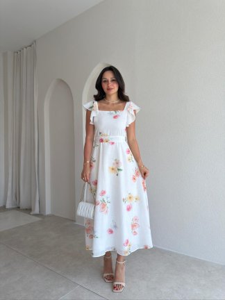 ALBA Çiçekli Midi Elbise 8257 - Beyaz - 2