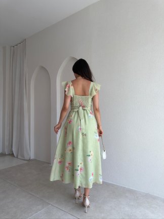 ALBA Çiçekli Midi Elbise 8257 - Yeşil - 3