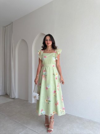 ALBA Çiçekli Midi Elbise 8257 - Yeşil - 2