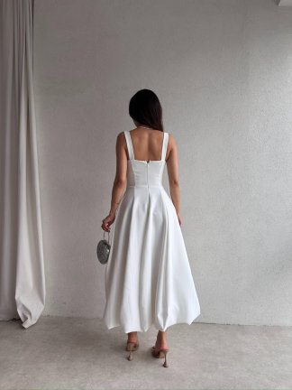 ALEDA Maxi Elbise 5089 - Beyaz - 3