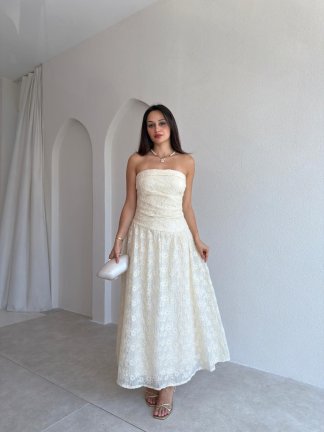 ALESTA Fisto Midi Elbise 3054 - Krem Rengi - 1