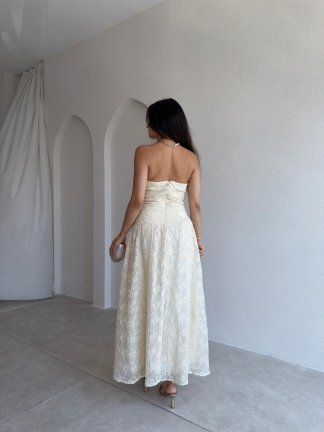 ALESTA Fisto Midi Elbise 3054 - Krem Rengi - 3