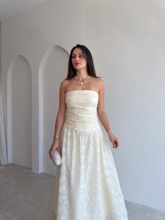 ALESTA Fisto Midi Elbise 3054 - Krem Rengi - 2