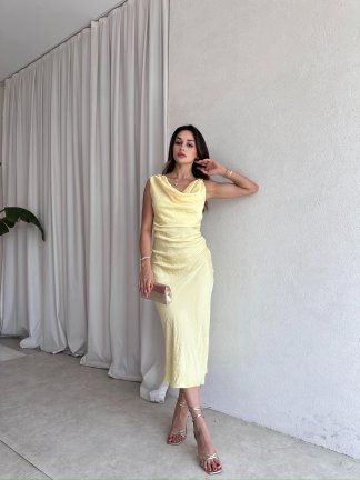ALEX Midi Elbise 5819 - Sarı - 2