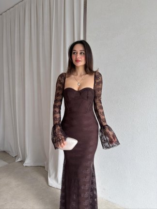 ALFA Midi Elbise 8883 - Acı Kahve - 2