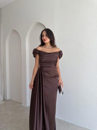 ALGORA Maxi Elbise 3046 - Acı Kahve - 2