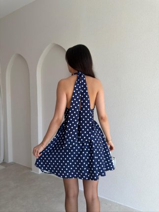 ALİEN Puantiyeli Mini Elbise 1111 - Lacivert - 3