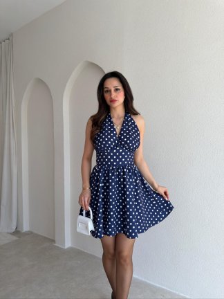 ALİEN Puantiyeli Mini Elbise 1111 - Lacivert - 1