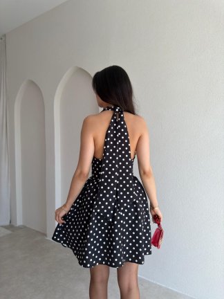 ALİEN Puantiyeli Mini Elbise 1111 - Siyah - 3