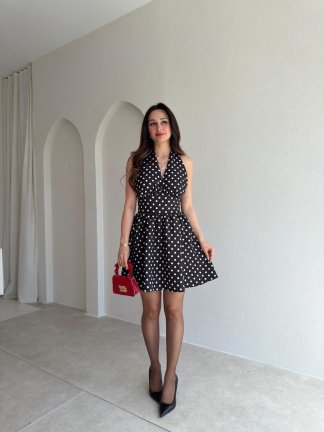 ALİEN Puantiyeli Mini Elbise 1111 - Siyah 