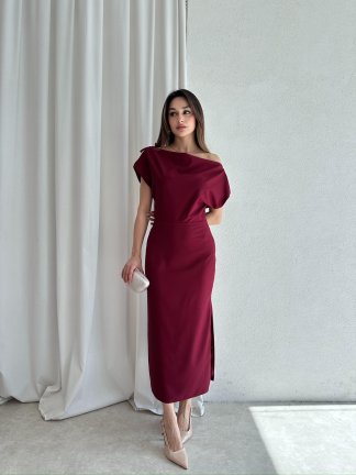 ALİX Midi Elbise 5039 - Bordo - 2