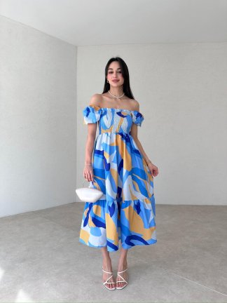 ALONSO Midi Elbise 0982 - Mavi - 1