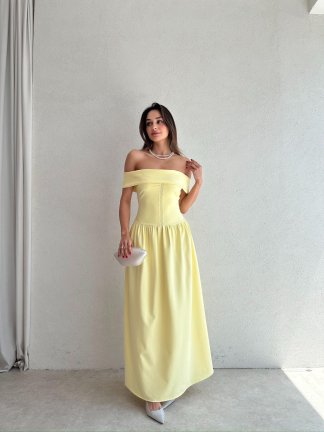 ALPHER Maxi Elbise 9865 - Sarı - 2