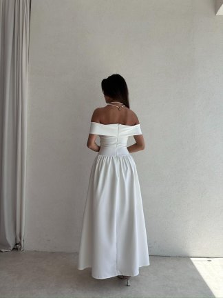 ALPHER Maxi Elbise 9865 - Beyaz - 4