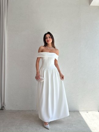 ALPHER Maxi Elbise 9865 - Beyaz - 2