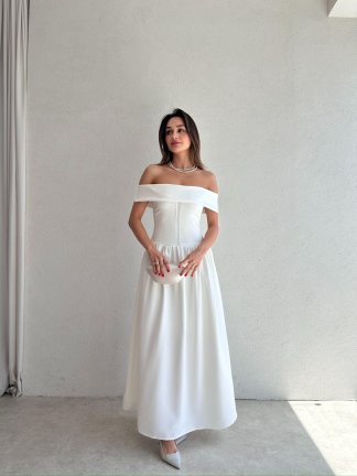 ALPHER Maxi Elbise 9865 - Beyaz - 3