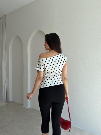 AMOR Puantiyeli Bluz 3574 - Beyaz - 3