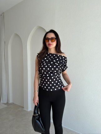 AMOR Puantiyeli Bluz 3574 - Siyah 