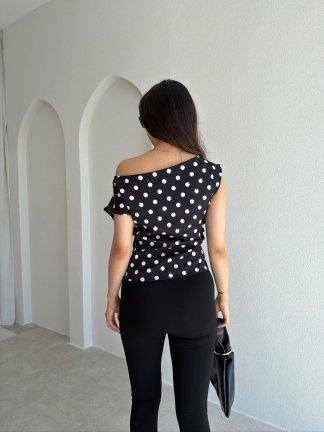 AMOR Puantiyeli Bluz 3574 - Siyah - 3