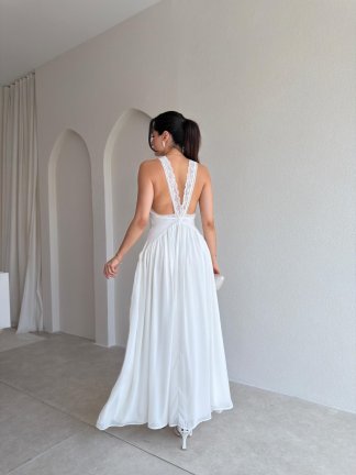 AMORA Dantel Detaylı Maxi Elbise 6894 - Beyaz - 3