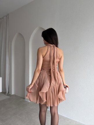 AMOURE Mini Elbise 3549 - Vizon - 3