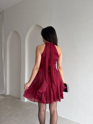 AMOURE Mini Elbise 3549 - Bordo - 3