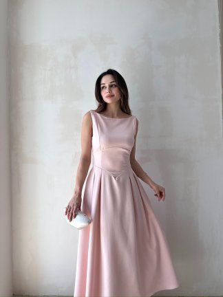 ANGEL Midi Elbise 8963 - Pudra 