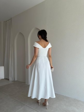 ANGELİNA Midi Elbise 7559 - Beyaz - 3