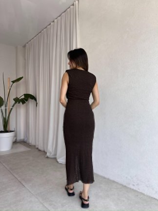ANİSTON Maxi Elbise 7386 - Acı Kahve - 3
